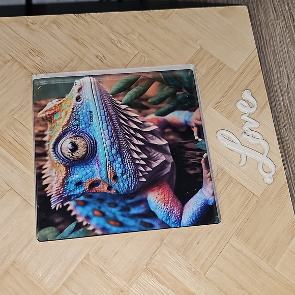 Framed 4x4 Chameleon Gecko Hybrid Lizard Art Watercolor Oil Painting Print - Picture 2 of 9